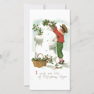 Vintage Retro Christmas Snowman Winter Scene Holiday Card