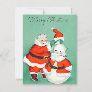 Vintage Retro Christmas Snowman with Santa Holiday Card