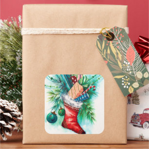 Vintage retro Christmas stocking Holiday sticker