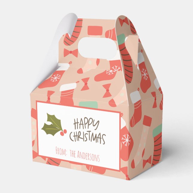 Vintage Retro Christmas Stockings Favor Box (Front Side)