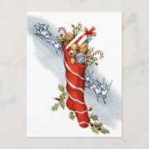 Vintage Retro Christmas Stockings Postcard