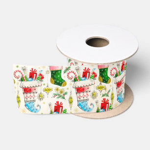 Vintage Retro Christmas Stockings Satin Ribbon