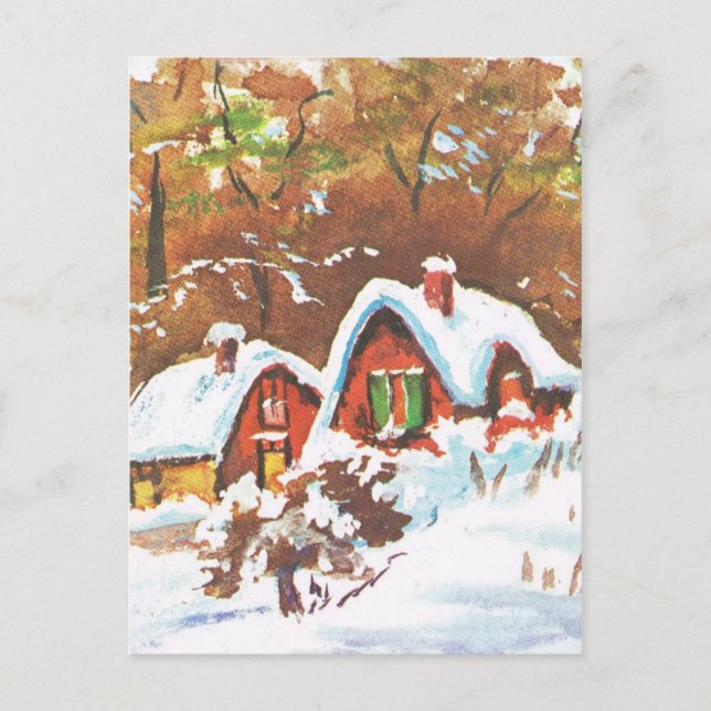Vintage retro Christmas, traditional winter scene Holiday Postcard (Front)