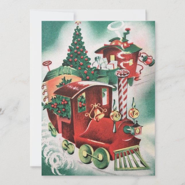 Vintage Retro Christmas Train Holiday Card (Front)