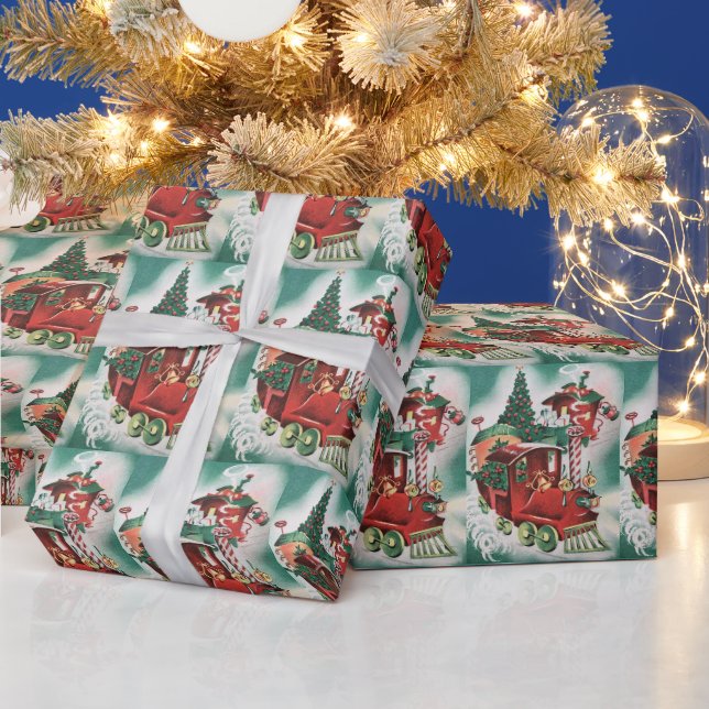 Vintage Retro Christmas Train Wrapping Paper (Holidays)