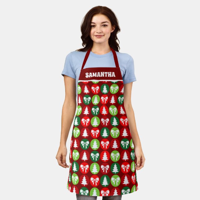 vintage Retro Christmas Trees and Bows Pattern  Apron (Worn)