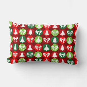 vintage Retro Christmas Trees and Bows Pattern Lumbar Pillow