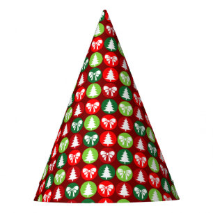 vintage Retro Christmas Trees and Bows Pattern Party Hat