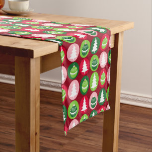 Vintage Retro Christmas trees and Ornaments Short Table Runner