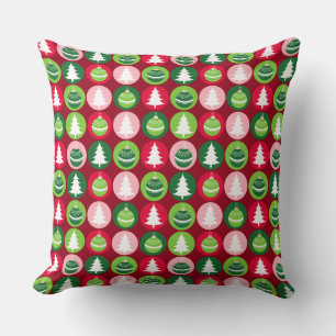 vintage Retro Christmas Trees and Ornaments Throw Pillow