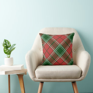 Vintage Retro Christmas Vertical Plaid Red Green  Throw Pillow