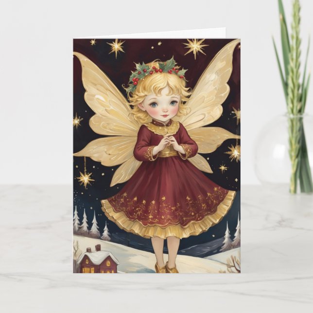 Vintage Retro Christmas Winter Fairy Custom Text Card (Front)