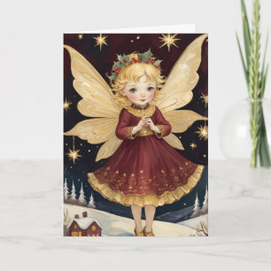 Vintage Retro Christmas Winter Fairy Custom Text Card