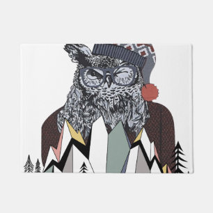 Vintage Retro Christmas Winter Snowy Winking Owl Doormat