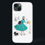 Vintage Retro Christmas Woman with Scotty Dog iPhone 13 Case<br><div class="desc">Vintage Retro Christmas Woman with a Scotty Dog. This would be a cute case for your phone or a unique gift for a friend or family member for the holiday season.</div>