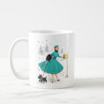 Vintage Retro Christmas Woman with Scotty Dog Coffee Mug<br><div class="desc">Cute Vintage Retro Christmas Woman with a Scotty Dog Holiday mug.  Perfect for a unique and adorable Christmas gift to family and friends for the holiday season. Choose between different styles of mugs.</div>
