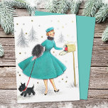 Vintage Retro Christmas Woman With Scotty Dog Holiday Card<br><div class="desc">Vintage Retro Christmas Woman With Scotty Dog Holiday Card.</div>