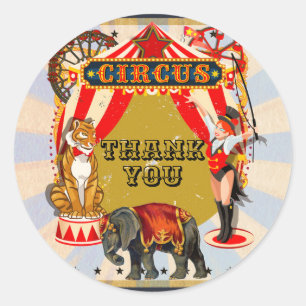 Vintage Retro Circus Birthday Party Favour Classic Round Sticker