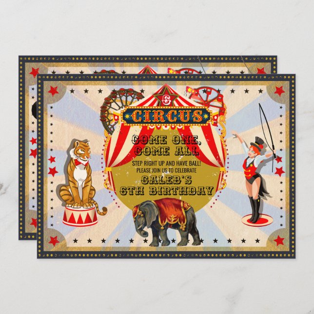 Vintage Retro Circus Birthday Party Invitation (Front/Back)