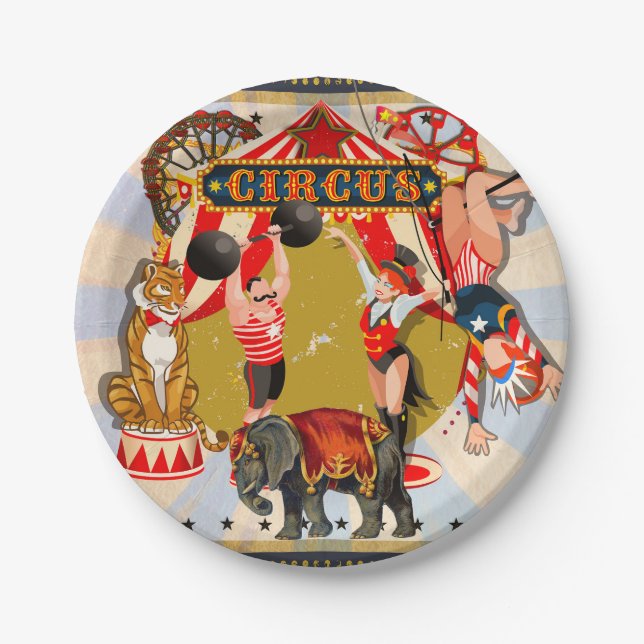 Vintage Retro Circus Birthday Party Paper Plate (Front)