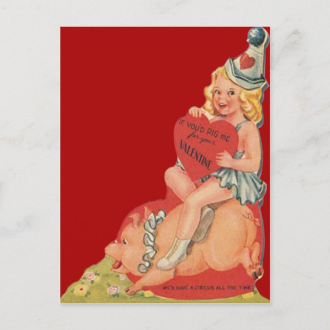 Vintage Retro Circus Girl Valentine Card (Front)