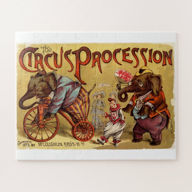 Vintage Retro Circus Poster Clown Elephent Jigsaw Puzzle (Horizontal)