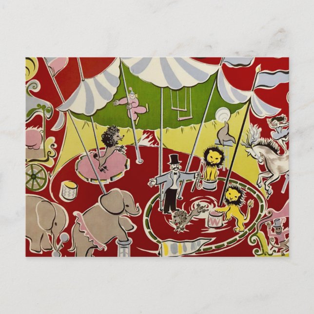 Vintage Retro Circus Ring Theme Fabric Postcard (Front)