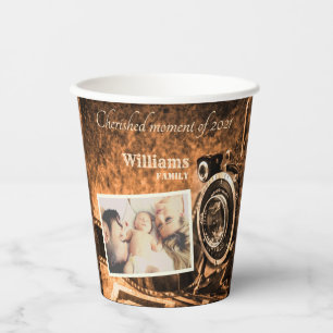 Vintage retro classic camera rustic custom family paper cups