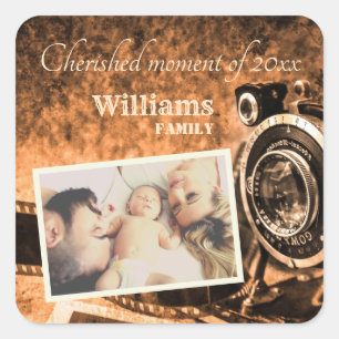 Vintage retro classic camera rustic custom family  square sticker