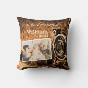Vintage retro classic camera rustic custom family throw pillow