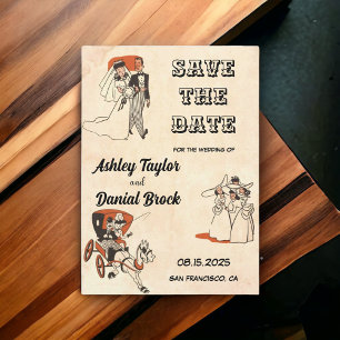 Vintage retro classic comic Wedding Save the Date Invitation