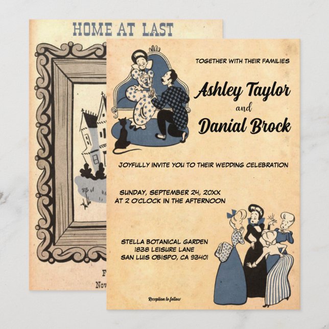 Vintage Retro Classic Romantic 50s Rustic Wedding Invitation (Front/Back)