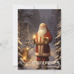 Vintage retro classic Santa Claus in  the forest Holiday Card