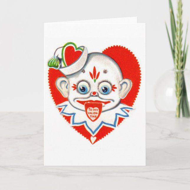 Vintage Retro Clown With Tongue Out Valentine Card (Front)