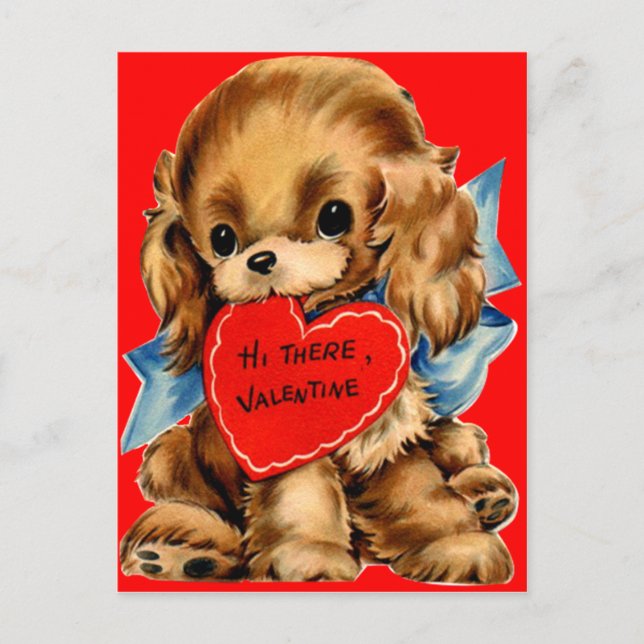 Vintage Retro Cocker Spaniel Puppy Valentine Holiday Postcard (Front)