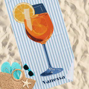 Vintage Retro Cocktail Blue Stripes Custom Beach Towel