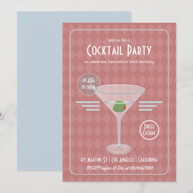 Vintage Retro Cocktail Party Invitation (Front/Back)