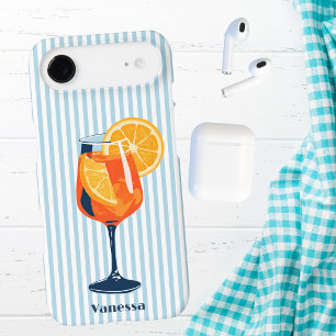 Vintage Rétro Cocktail Rayures Bleues Personnalisé