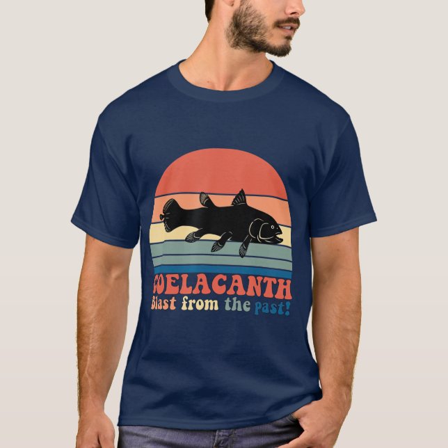 Vintage Retro Coelacanth Silhouette Sunset T-Shirt (Front)