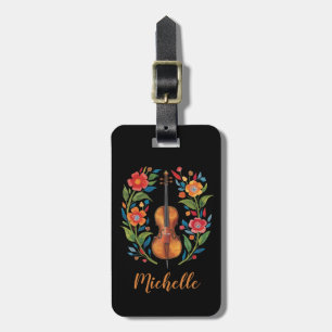 Vintage Retro Colors Wildflower Boho Floral Violin Luggage Tag
