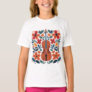 Vintage Retro Colors Wildflower Boho Floral Violin T-Shirt
