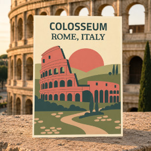 Vintage Retro Colosseum Rome Italy Rustic Travel Postcard