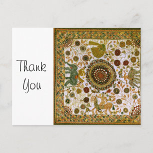 Vintage Retro Colourful Bengali Elephant Pattern Postcard