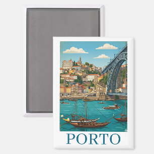 Vintage Retro Colourful Porto Portugal Travel Magnet