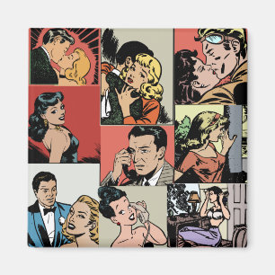 Vintage retro comic love story magnet