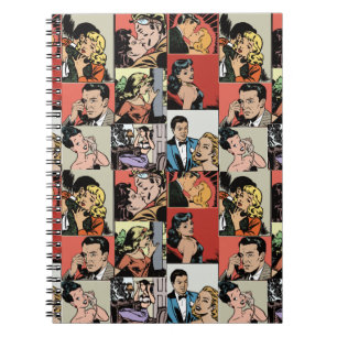 Vintage retro comic love story notebook