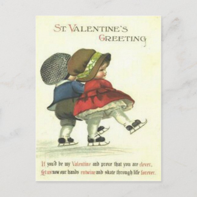 Vintage Retro Couple Ice Skating Valentine Card (Front)
