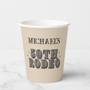 Vintage Retro Cowboy Rodeo 50th Birthday Party Paper Cups