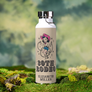 Vintage Retro Cowgirl 30th Birthday Party Water Bottle