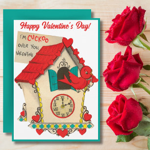 Vintage Retro Cuckoo Over You Custom Valentine Holiday Card
